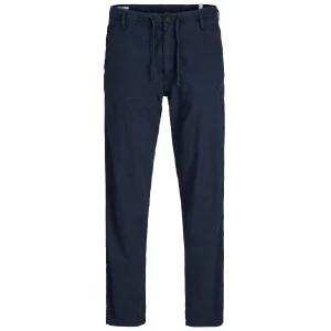 Duże męskie spodnie chinosy z lnem Jack & Jones  12278698 granatowe