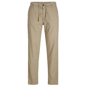 Duże męskie spodnie chinosy z lnem Jack & Jones  12278698 jasnobrązowe