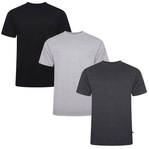 Duże męskie koszulki krótki rękaw t-shirt gładki 3 sztuki Kam 500V czarny/jasnoszary/ciemnoszary