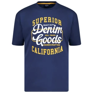 Duży męski t-shirt z napisami koszulka z krótkim rękawem Adamo 131504-328 ciemnoniebieska