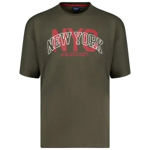 Duży męski t-shirt z napisami koszulka z krótkim rękawem Adamo 131505-430 khaki