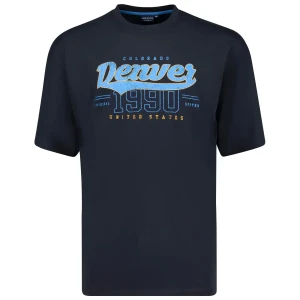 Duży męski t-shirt z napisami koszulka z krótkim rękawem Adamo 131510-360 granatowa