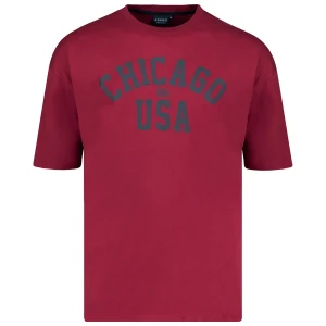 Duży męski t-shirt z napisami Chicago koszulka z krótkim rękawem Adamo 131509-590 bordowa