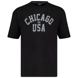 Duży męski t-shirt z napisami Chicago koszulka z krótkim rękawem Adamo 131509-700 czarna