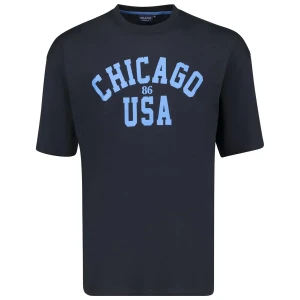 Duży męski t-shirt z napisami Chicago koszulka z krótkim rękawem Adamo 131509-360 granatowa