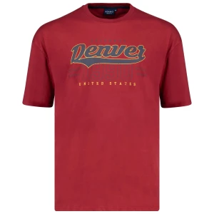 Duży męski t-shirt z napisami koszulka z krótkim rękawem Adamo 131510-590 bordowa