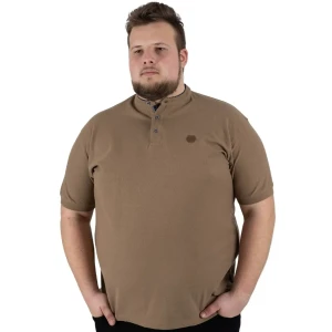 Duża męska koszulka polo na stójce gładka Double PS-3046 jasnobrązowa