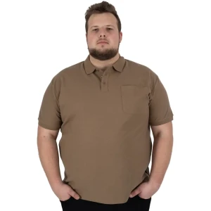 Duża męska koszulka polo gładka Double PS-3031 jasnobrązowa