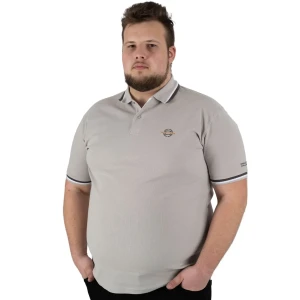 Duża męska koszulka polo gładka ozdobny kołnierzyk Double PS-3043 jasnoszara