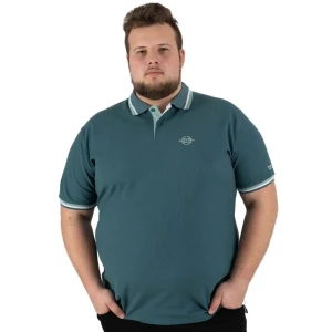 Duża męska koszulka polo gładka ozdobny kołnierzyk Double PS-3043 morska