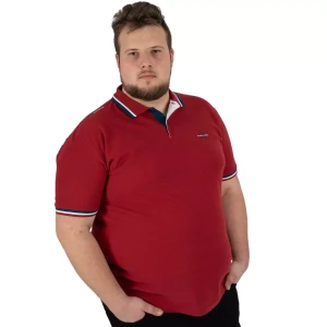 Duża męska koszulka polo gładka ozdobny kołnierzyk Double PS-3043 czerwona