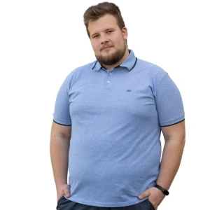 Duża męska koszulka polo gładka ozdobny kołnierzyk Double PS-3038 niebieska