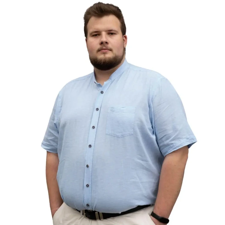 blekitna lniana koszula krotki rekaw 5xl