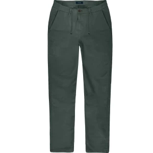 Duże męskie spodnie chinosy lniane prosta nogawka Double Urban Outfitters CP-4043 ciemnozielone