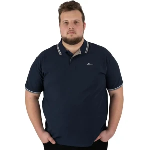 Duża męska koszulka polo gładka ozdobny kołnierzyk Double PS-3035 granatowa