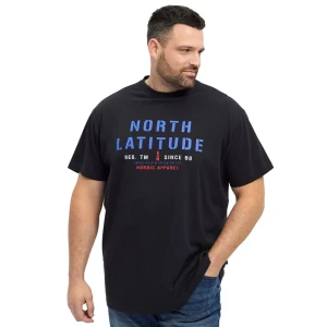 Duży męski t-shirt z nadrukiem koszulka z krótkim rękawem North Latitude 99135-0099 czarna