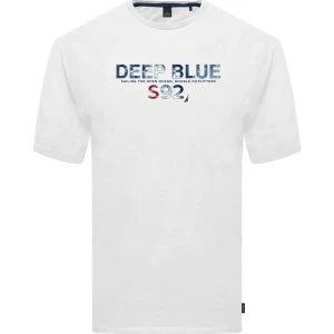 Duża męska koszulka t-shirt krótki rękaw napisy Double TS-9013 biały