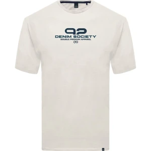 Duży męski t-shirt koszulka krótki rękaw napisy Double TS-9039 kremowa