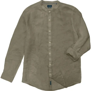 Duża męska koszula z lnem długi rękaw stójka Double GS-5083 khaki