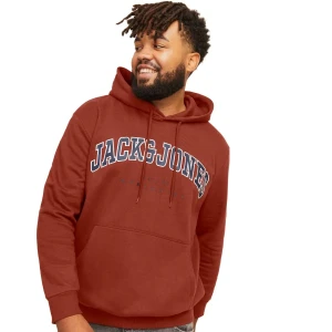 Duża męska bluza kangurka wkładana przez głowę z kapturem Jack & Jones 12258867 ceglasta