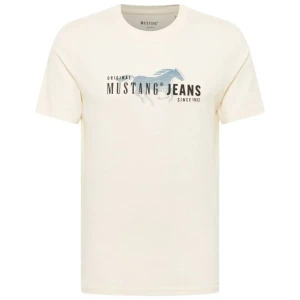 Duża męska koszulka z krótkim rękawem t-shirt z napisem Mustang 1016854-2013 kremowy