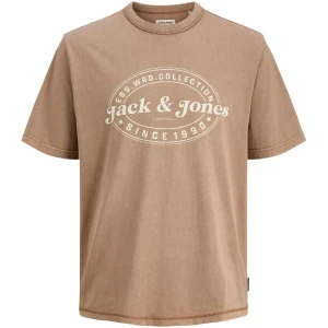 Duży męski t-shirt z nadrukiem krótkim rękawem Jack & Jones 12284627 jasnobrązowa