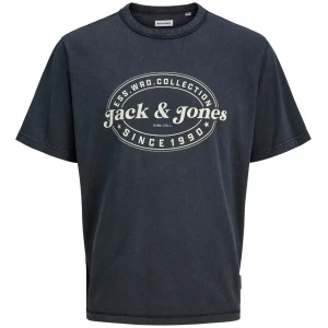 Duży męski t-shirt z nadrukiem krótkim rękawem Jack & Jones 12284627 czarny
