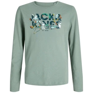 Duża męska koszulka z długim rękawem longsleeve napisy Jack & Jones 12285658 zielona