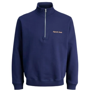Duża męska bluza ze stójką zapinana na krótki zamek Jack & Jones 12288205 ciemnoniebieska
