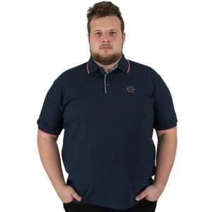 Duża męska koszulka polo gładka ozdobny kołnierzyk Double PS-3045 granatowa