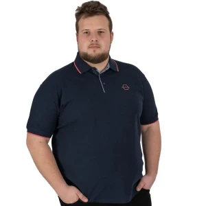 Duża męska koszulka polo gładka ozdobny kołnierzyk Double PS-3045 granatowa