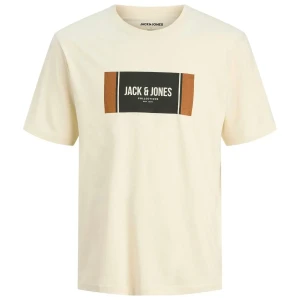 Duży męski t-shirt  koszulka z nadrukiem krótkim rękawem Jack & Jones 12285530 kremowa