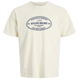 Duży męski t-shirt  koszulka z nadrukiem krótkim rękawem Jack & Jones 12284173 kremowa