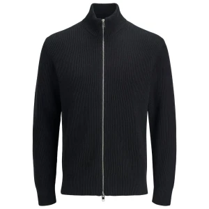 Duży rozpinany męski sweter ze stójką Jack & Jones 12284612 czarny