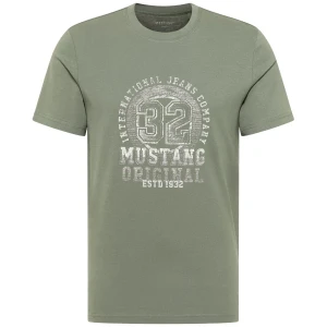 Duża męska koszulka t-shirt krótki rękaw z dużym nadrukiem Mustang  1016859-6473 khaki