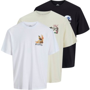 Duże męskie koszulki z krótkim rękawem t-shirt z dużym nadrukiem na plecach 3 sztuki Jack & Jones 12285075 multi