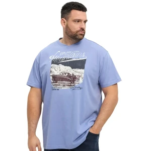 Duży męski t-shirt z nadrukiem samochodu koszulka z krótkim rękawem North Latitude 53106-0520 błękitna