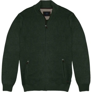 Duży męski rozpinany sweter ze stójką Double Urban Outfitters KNIT-8024 ciemnozielony