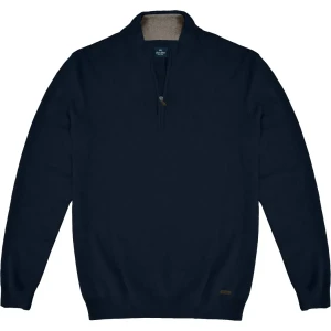Duży męski sweter gładki zapinany na krótki zamek Double Urban Outfitters KNIT-8020 granatowy