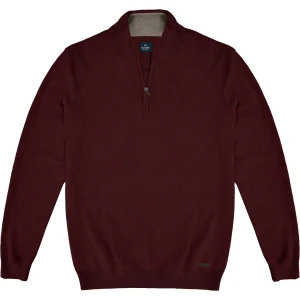 Duży męski sweter gładki zapinany na krótki zamek Double Urban Outfitters KNIT-8020 bordowy