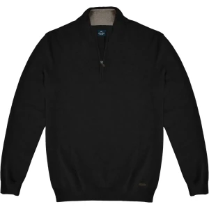 Duży męski sweter gładki zapinany na krótki zamek Double Urban Outfitters KNIT-8020 czarny