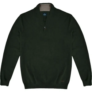 Duży męski sweter gładki zapinany na krótki zamek Double Urban Outfitters KNIT-8020 ciemnozielony