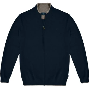 Duży męski sweter gładki zapinany na zamek Double Urban Outfitters KNIT-8021 granatowy