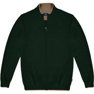 Duży męski sweter gładki zapinany na zamek Double Urban Outfitters KNIT-8021 ciemnozielony
