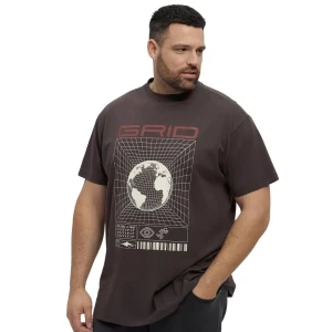 Duży męski t-shirt z efektownym nadrukiem koszulka z krótkim rękawem North Latitude 53333-0780 ciemnobrązowa 