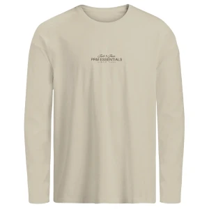 Duża męska koszulka z długim rękawem longsleeve z napisami Jack & Jones 12288173 beżowy