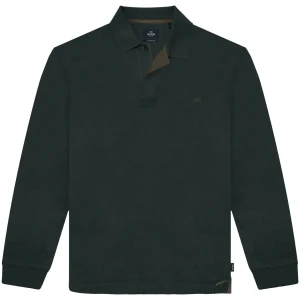 Duża męska koszulka polo z długim rękawem Double Urban Outfitters PS-3057 ciemnozielona