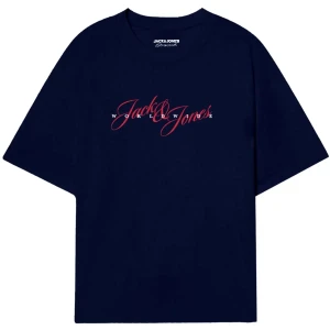 Duża męska koszulka t-shirt  z nadrukiem Jack & Jones 12288164 granatowy