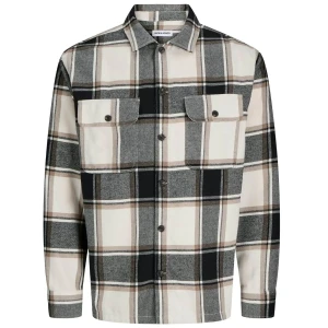 Duża męska flanelowa koszula z długim rękawem w  kratę Jack & Jones 12284616 kremowo-grafitowa