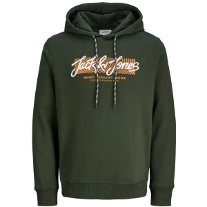 Duża męska bluza wkładana przez głowę z kapturem Jack & Jones 12279598 ciemnozielona